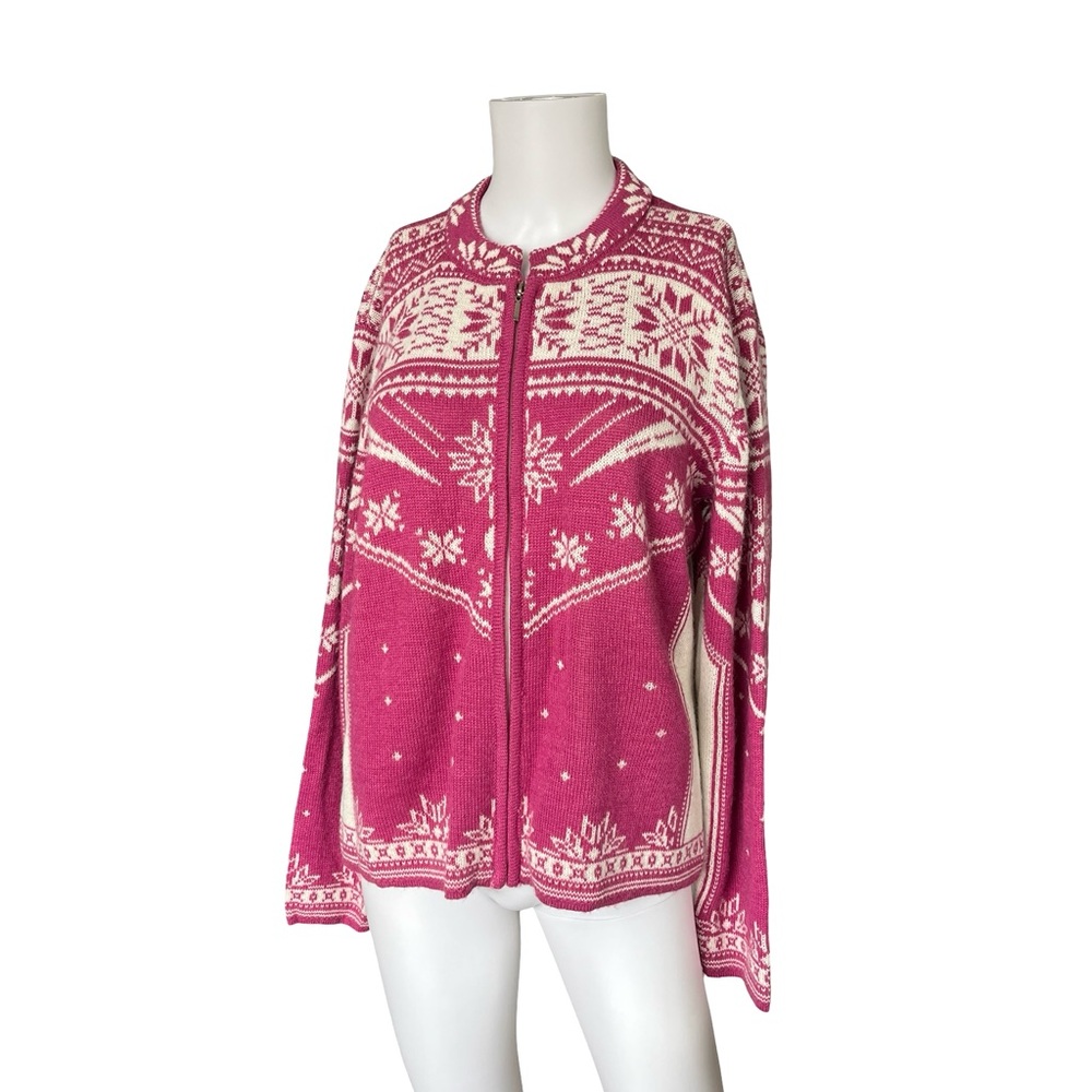 Caamana Pink Zip Up Sweater Alpaca Pink White Knit Adult Size Large
